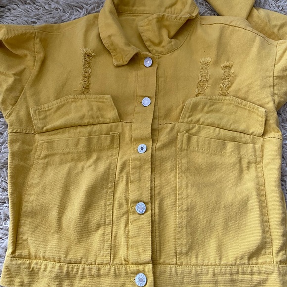 Women's Ripped Distressed Button-Up Denim Jacket Yellow Size XS - Picture 12 of 15